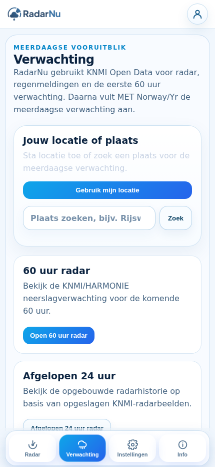 Verwachting in de RadarNu-app